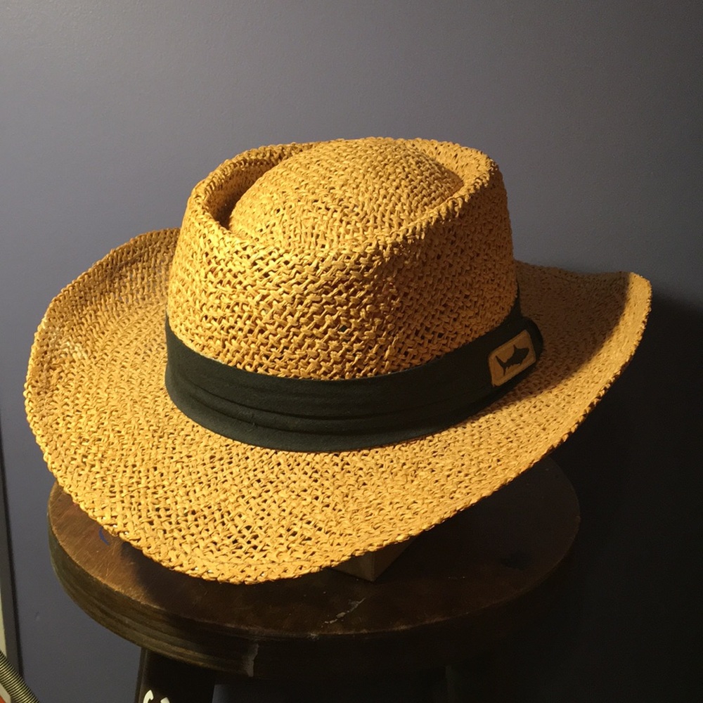 Jacobson Hat woven fiber 3” wide brim western style golf sun cap Large shark